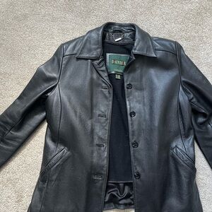 Danier Black Leather Button-Front Jacket
